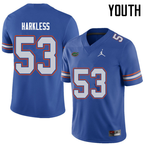 Jordan Brand Youth #53 Kavaris Harkless Florida Gators College Football Jerseys Sale-Royal - Click Image to Close